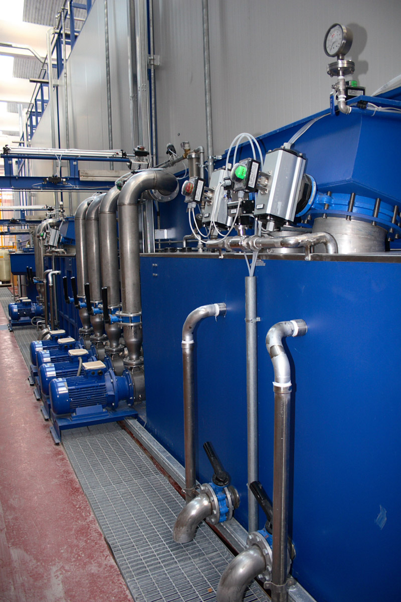 Tunnel di pretrattamento con processo NT Particolare della I fase con doppio scarico separato